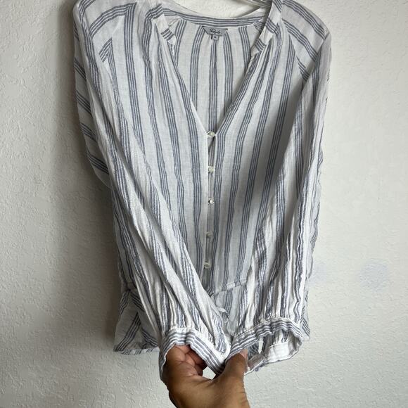 Rails Marti Cayman Stripe Linen blend Peplum Hem Blouse, size M, long sleeve - Picture 5 of 8